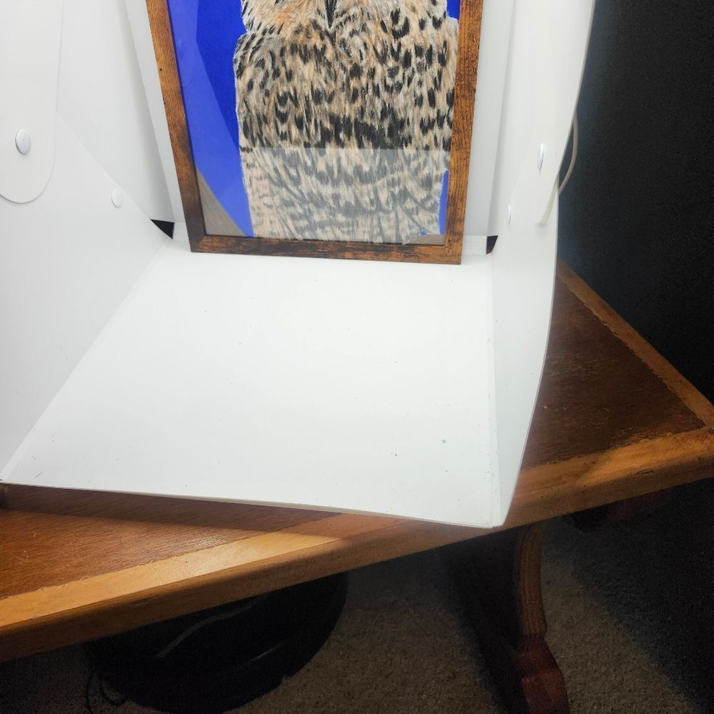 Hand Crafted Horned Owl Colored Pencil Drawing Framed 9x11" - Picture 9 of 12